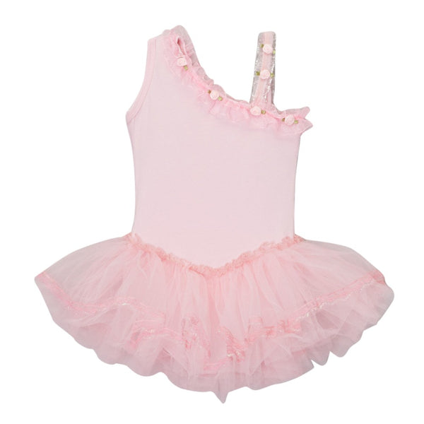 Girls Pink Ruffle Asymmetrical Shoulder Ballet Dress 12M-10 - SophiasStyle.com